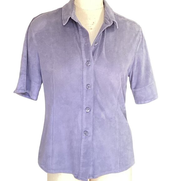 Tehama Nancy Haley Short Sleeve Button Down Micro-Suede Golf Top Sz M 34N - Picture 1 of 7